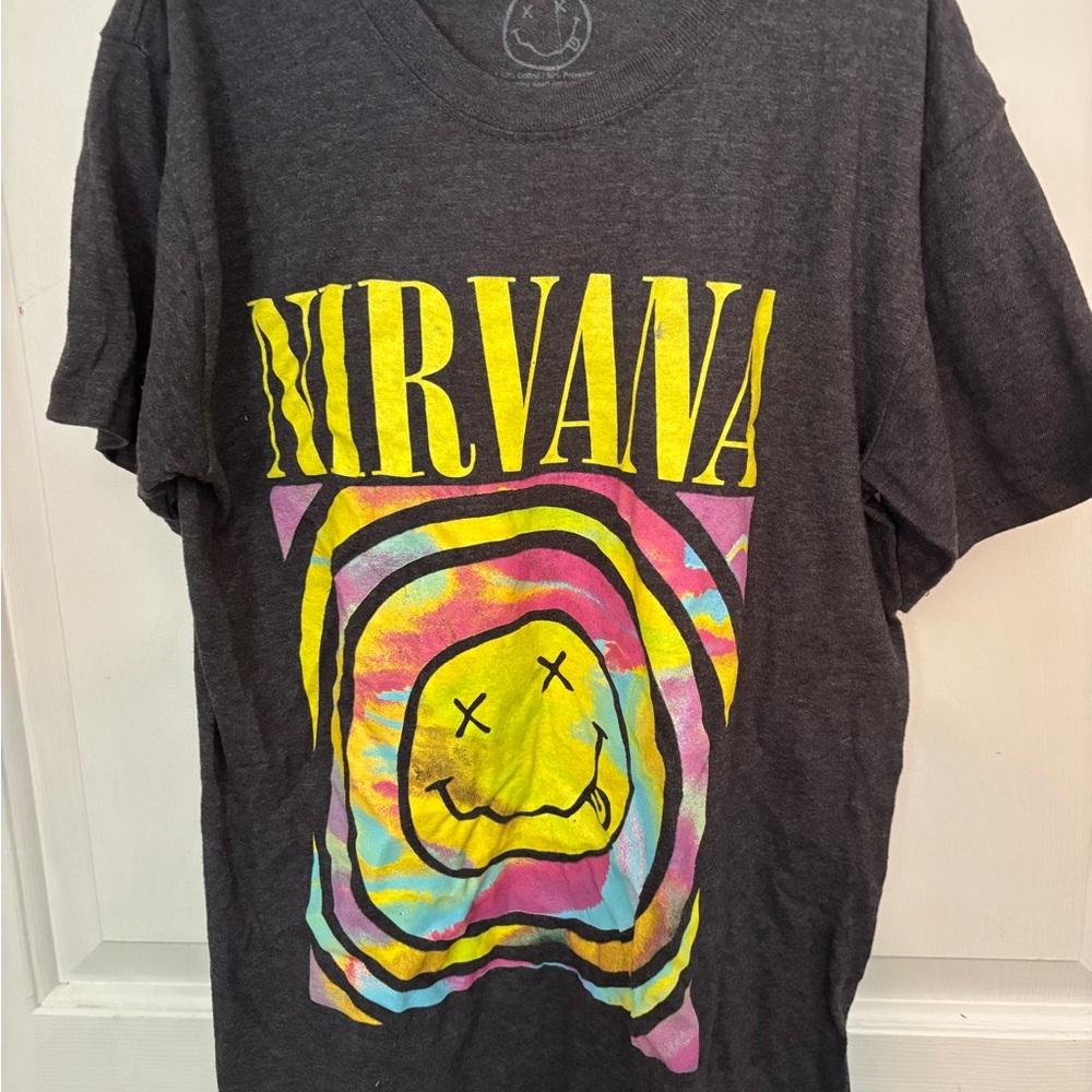 NIRVANA Charcoal Tee with Iconic Smiley